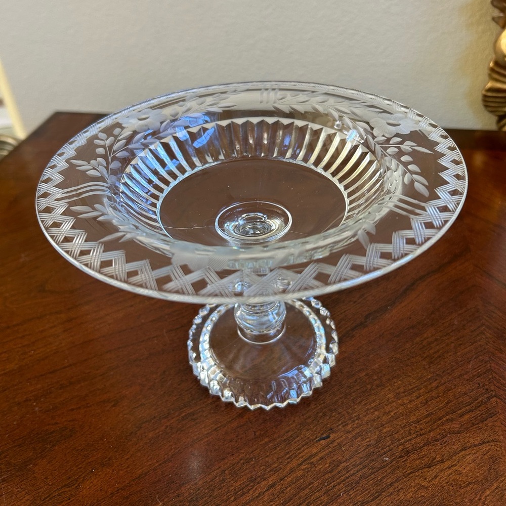 Antique etched compote
